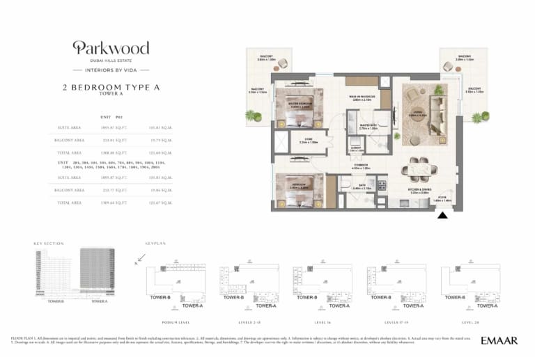 Parkwood by Emaar 2 Bedroom Type A Floor Plan