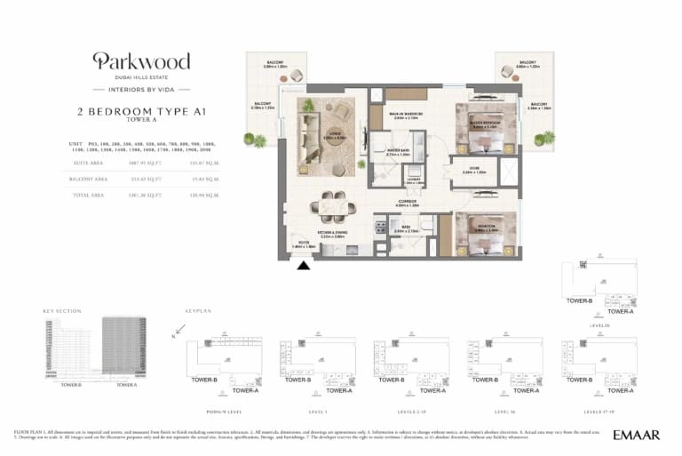 Parkwood by Emaar 2 Bedroom Type A1 Floor Plan