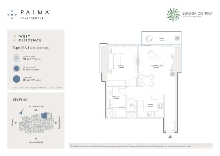 Serenia District West 1 Bedroom Type 09A Floor Plan