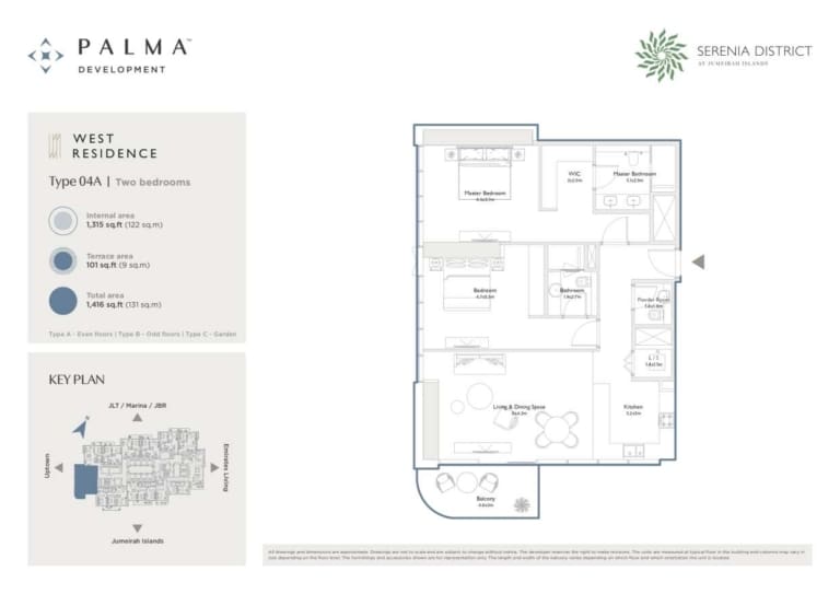 Serenia District West 2 Bedroom Type 04A Floor Plan