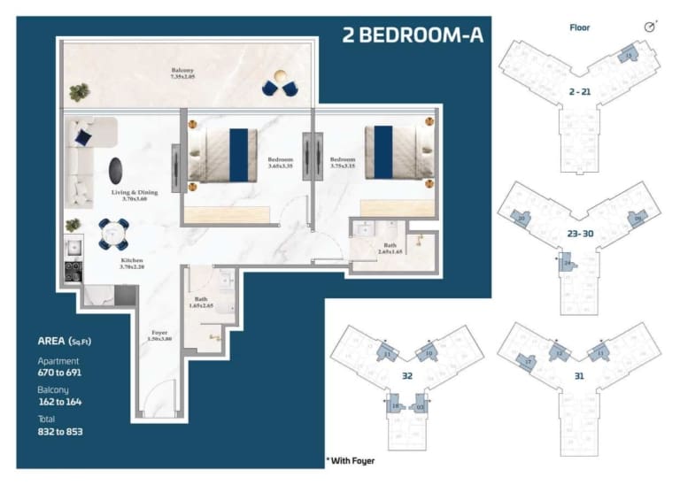 Timez by Danube 2 Bedroom Apartment Type A Floor Plan