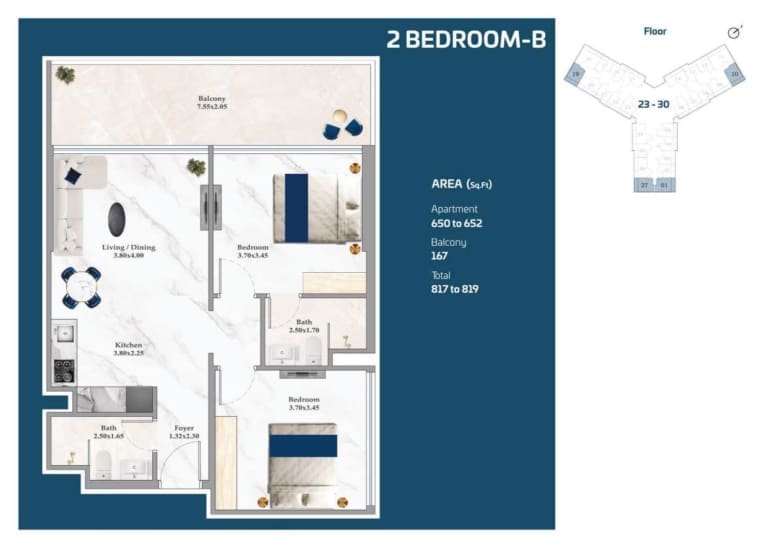 Timez by Danube 2 Bedroom Apartment Type B Floor Plan