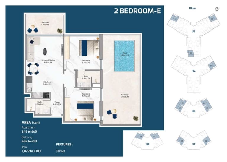 Timez by Danube 2 Bedroom Apartment Type E Floor Plan