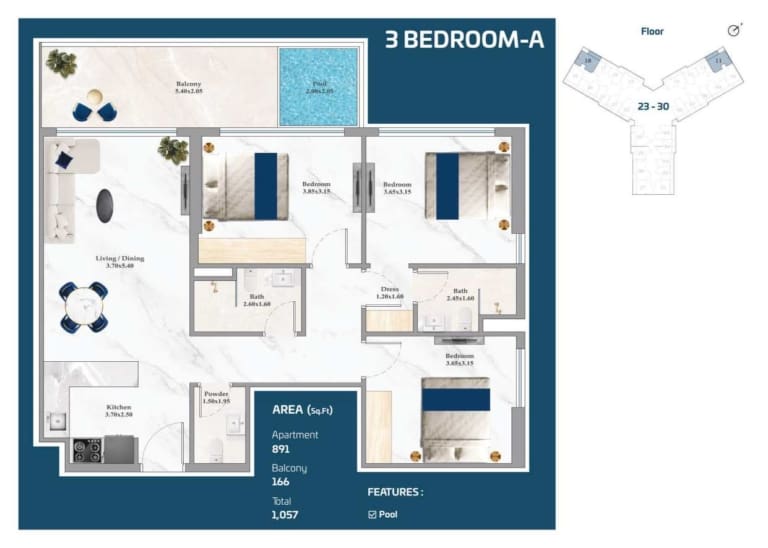 Timez by Danube 3 Bedroom Apartment Type A Floor Plan