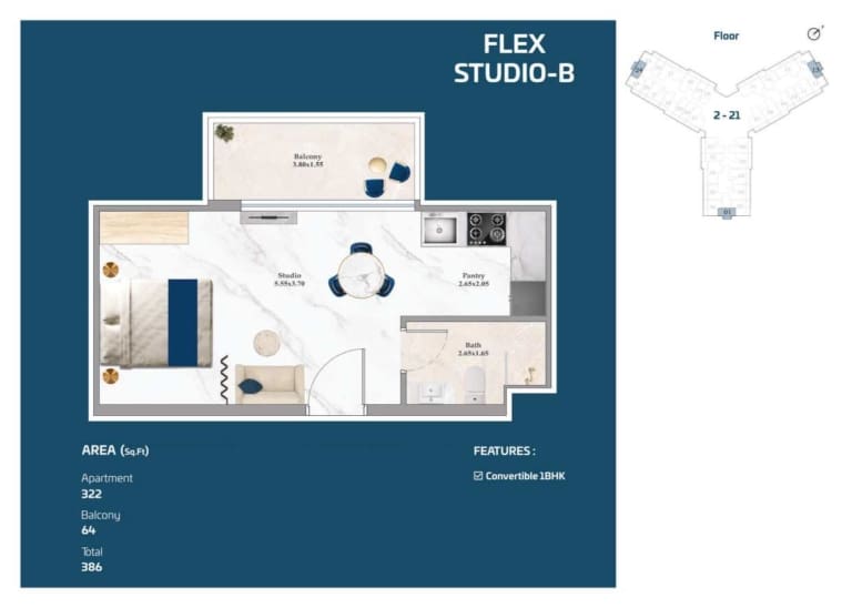 Timez by Danube Flex Studio Apartment Type B Floor Plan