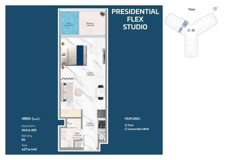 Timez by Danube Presidential Flex Studio Apartment Floor Plan
