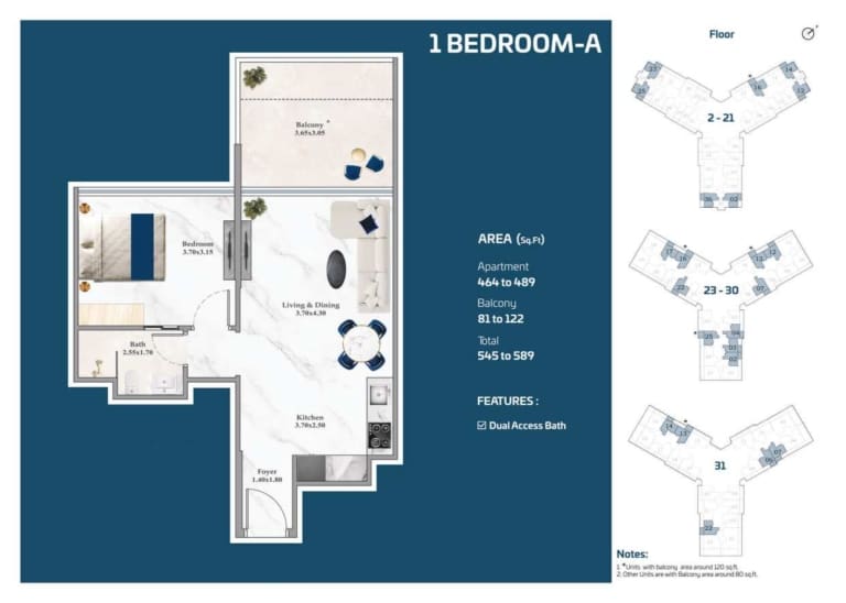 Timez by Danube 1 Bedroom Apartment Type A Floor Plan