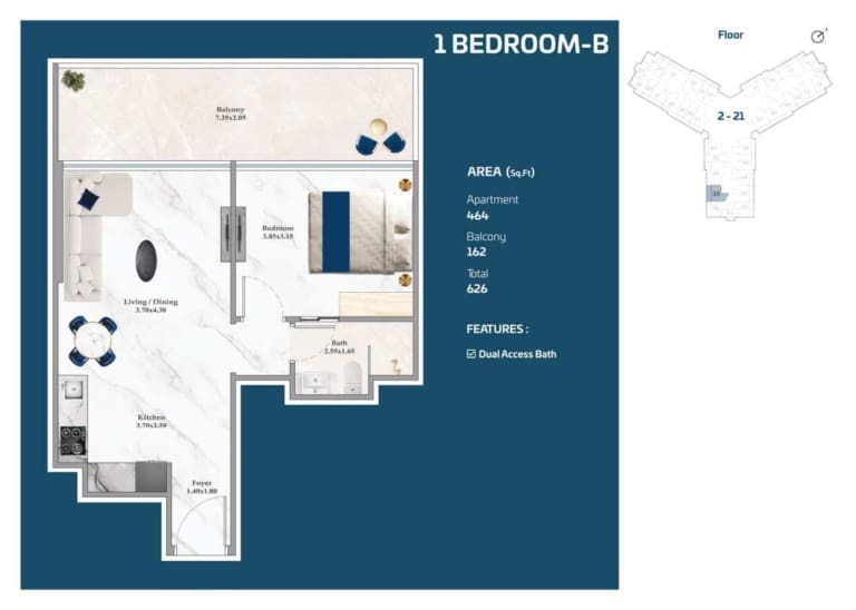 Timez by Danube 1 Bedroom Apartment Type B Floor Plan