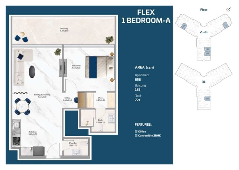Timez by Danube Flex 1 Bedroom Apartment Type A Floor Plan