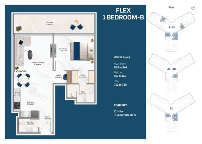 Timez by Danube Flex 1 Bedroom Apartment Type B Floor Plan