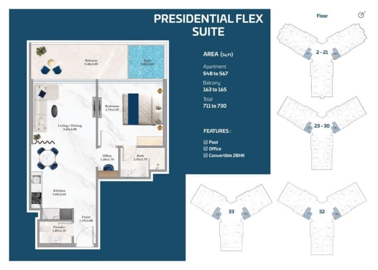 Timez by Danube Presidential Flex Suite Floor Plan