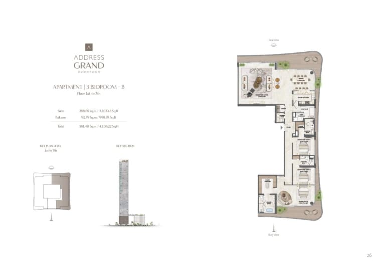 Address Grand Downtown 3 Bedroom Type B Floor Plan