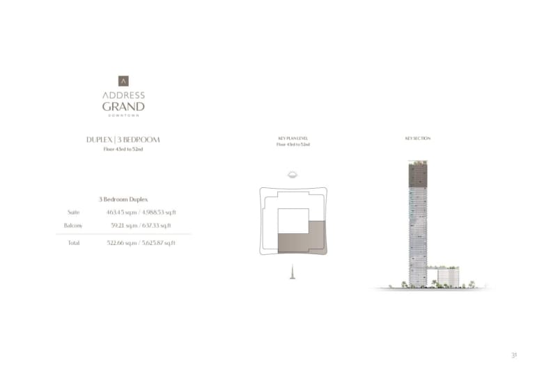 Address Grand Downtown 3 Bedroom Duplex Floor Plan