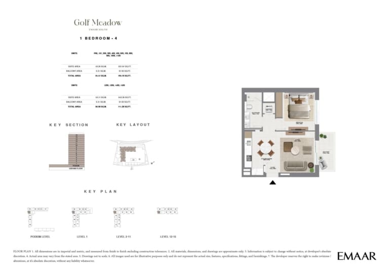 Golf Meadow 1 Bedroom Type 4 Floor Plan