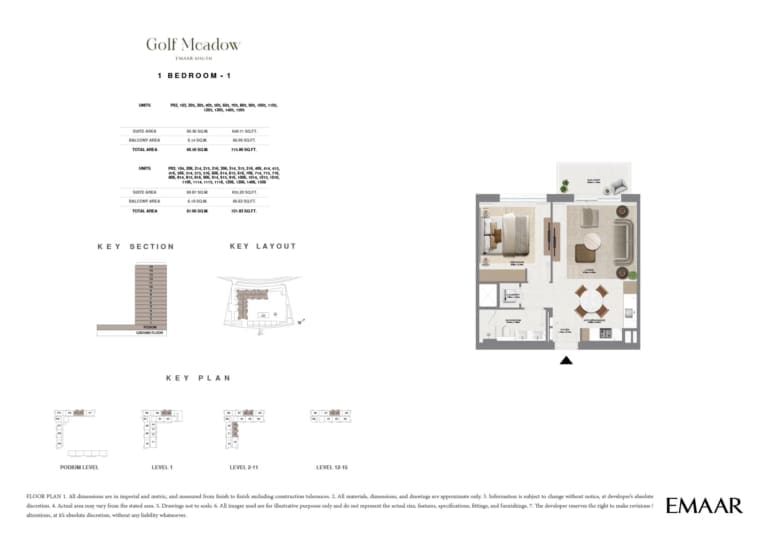 Golf Meadow 1 Bedroom Type 1 Floor Plan