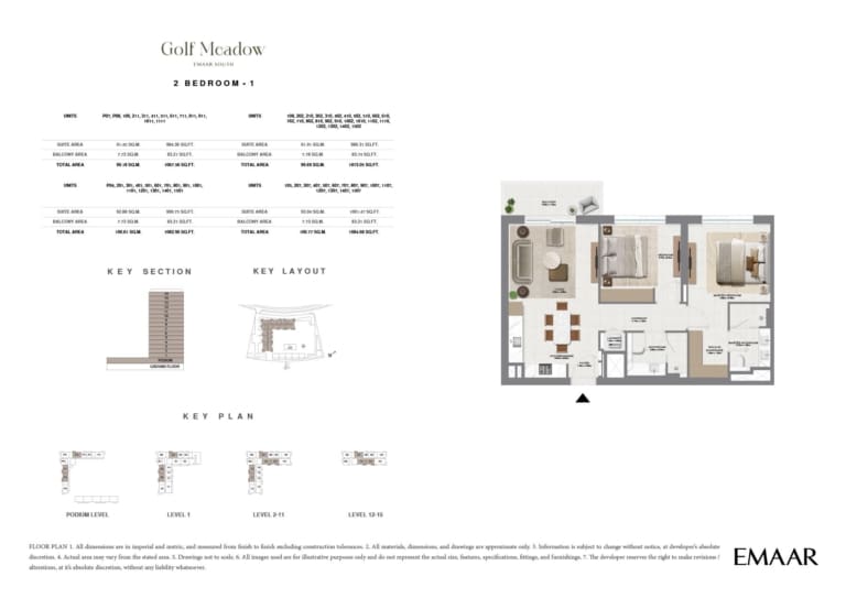 Golf Meadow 2 Bedroom Type 1 Floor Plan
