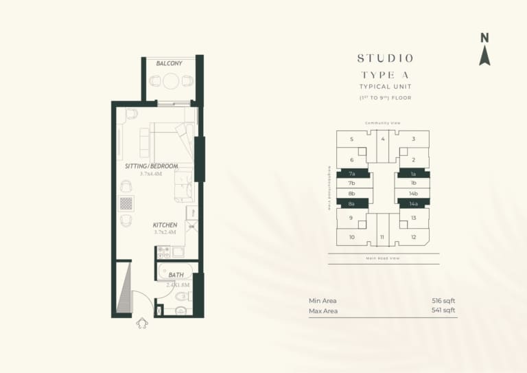 4 Direction Residence Studio Apartment Type A Floor Plan