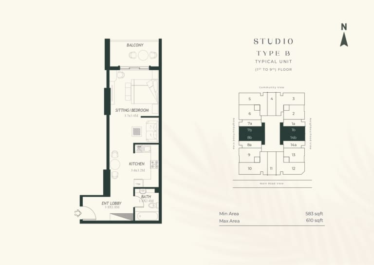 4 Direction Residence Studio Apartment Type B Floor Plan