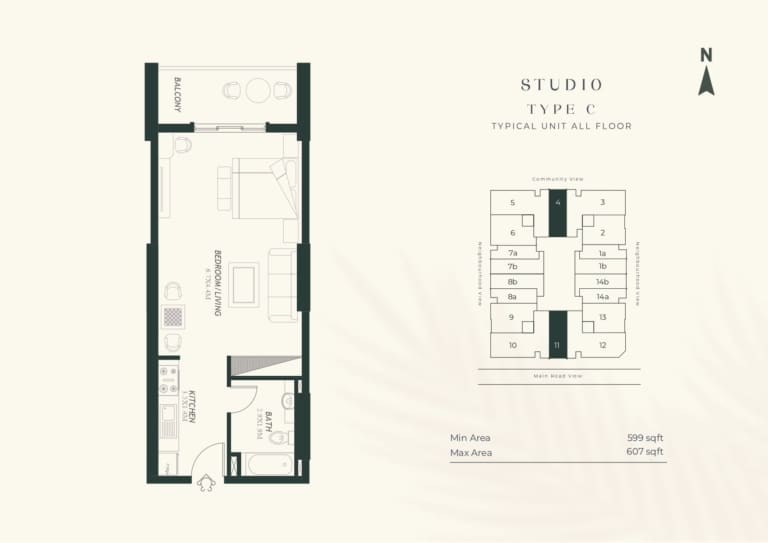 4 Direction Residence Studio Apartment Type C Floor Plan