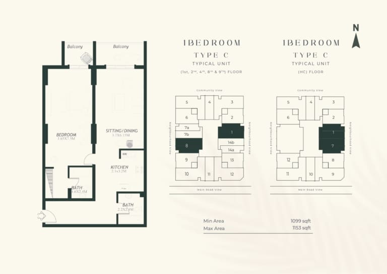 4 Direction Residence 1 Bedroom Apartment Type C Floor Plan