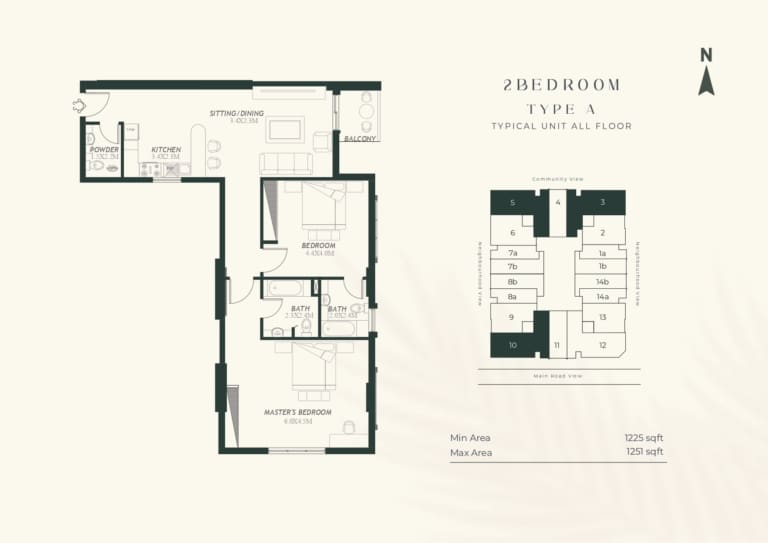 4 Direction Residence 2 Bedroom Apartment Type A Floor Plan