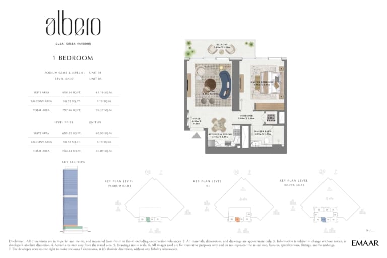 Albero by Emaar 1 Bedroom Apartment Floor Plan
