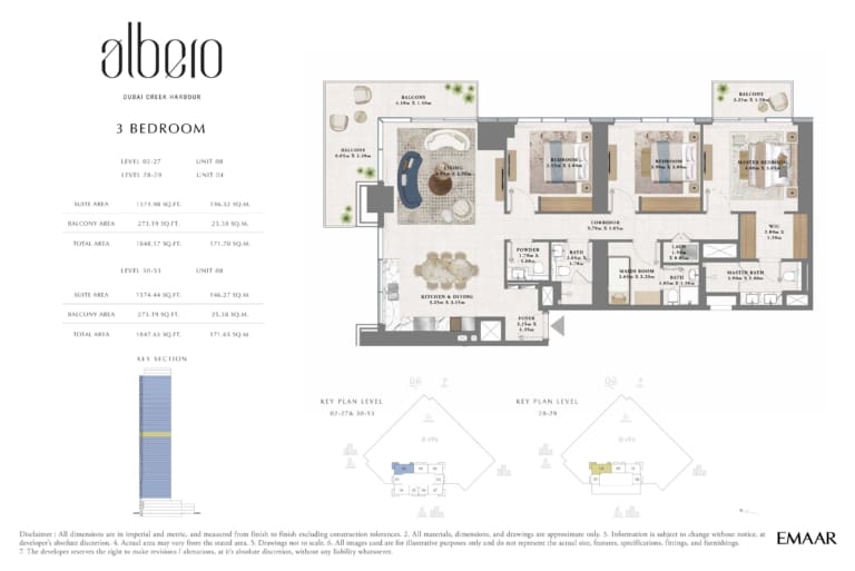 Albero by Emaar 3 Bedroom Apartment Floor Plan