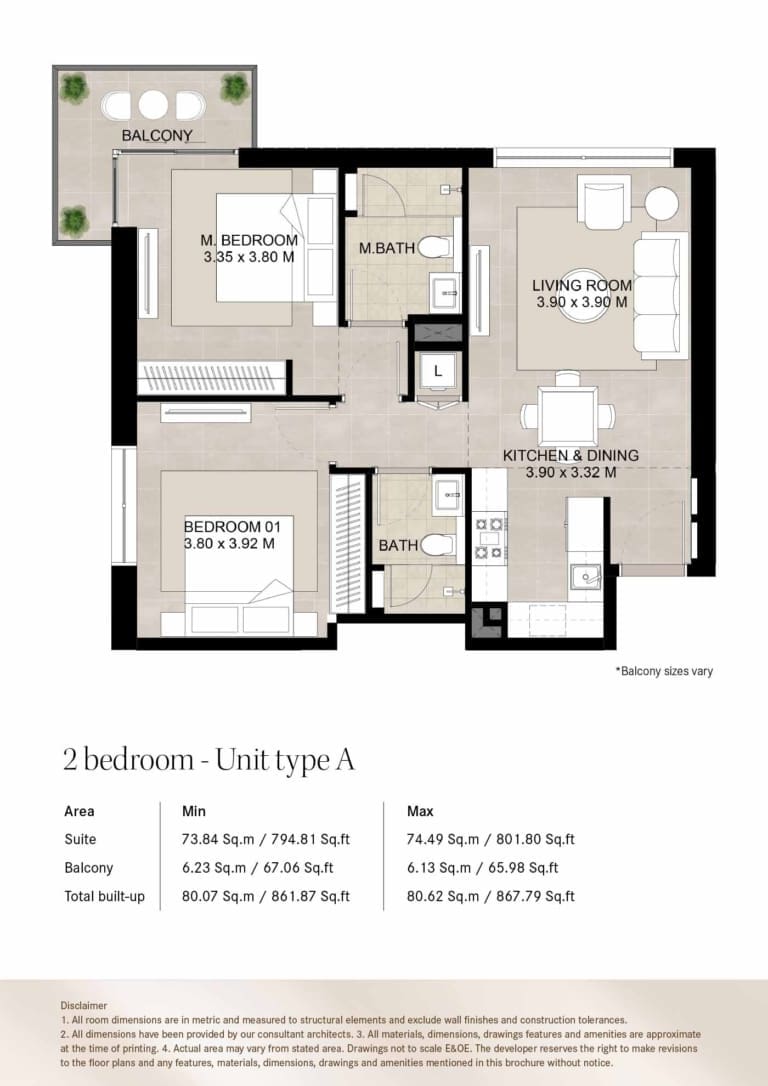 Augusta by Nshama 2 Bedroom Unit Type A Floor Plan