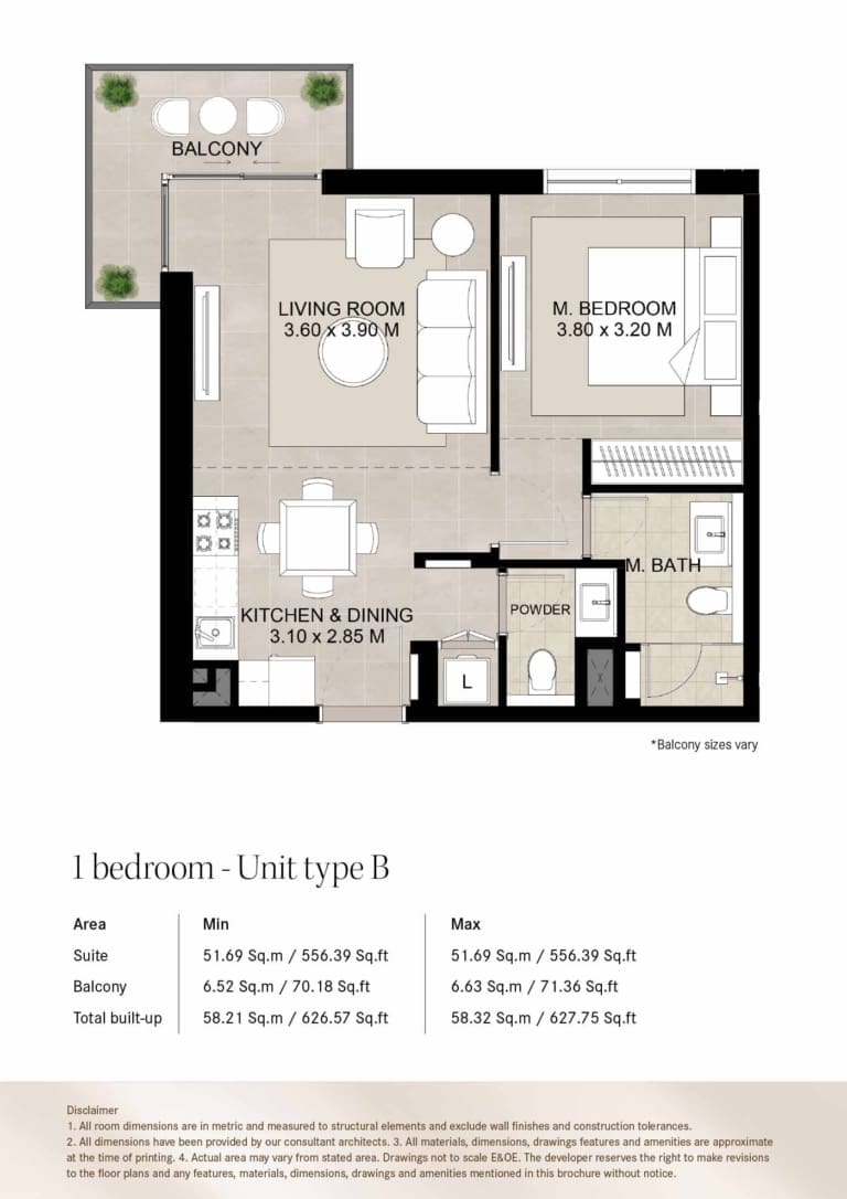 Augusta by Nshama 1 Bedroom Unit Type B Floor Plan