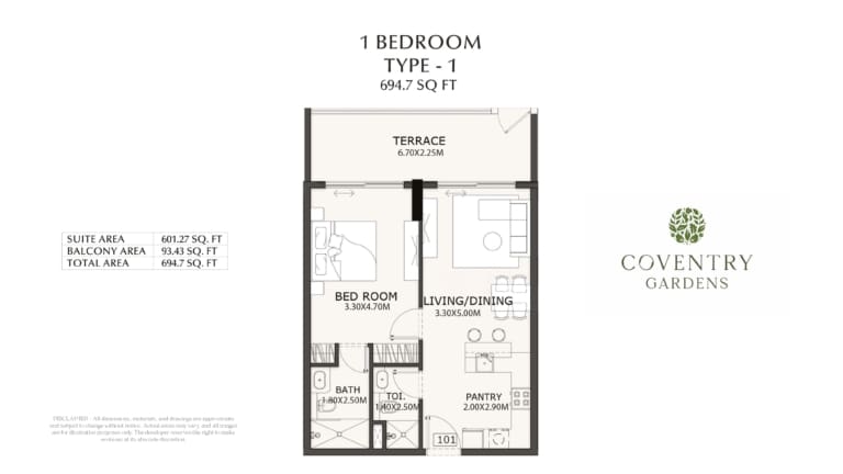 Coventry Gardens 1 Bedroom Apartment Type 1 Floor Plan