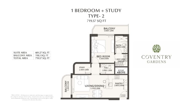 Coventry Gardens 1 Bedroom Plus Study Apartment Type 2 Floor Plan