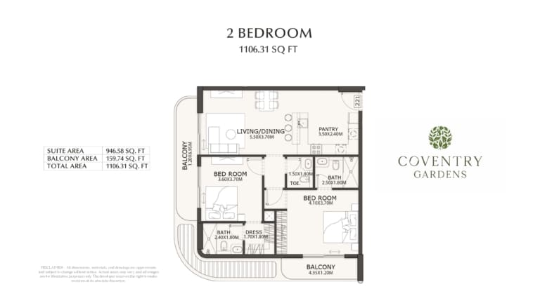Coventry Gardens 2 Bedroom Apartment Floor Plan