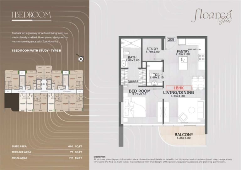 Floarea Skies 1 Bedroom Apartment with Study Type B Floor Plan