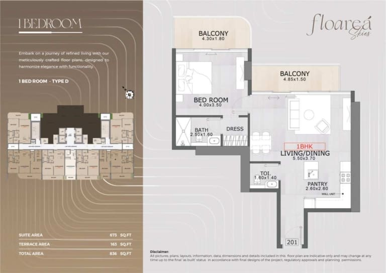 Floarea Skies 1 Bedroom Apartment Type D Floor Plan