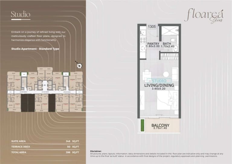 Floarea Skies Studio Apartment Standard Type Floor Plan