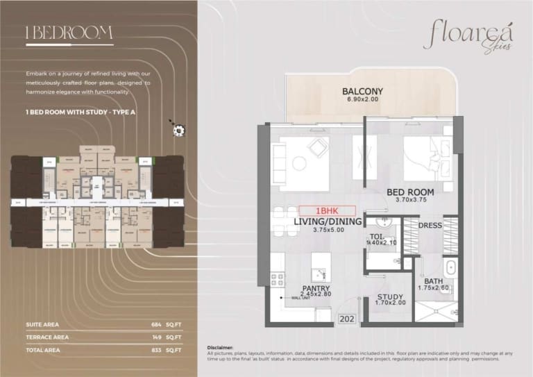 Floarea Skies 1 Bedroom Apartment with Study Type A Floor Plan