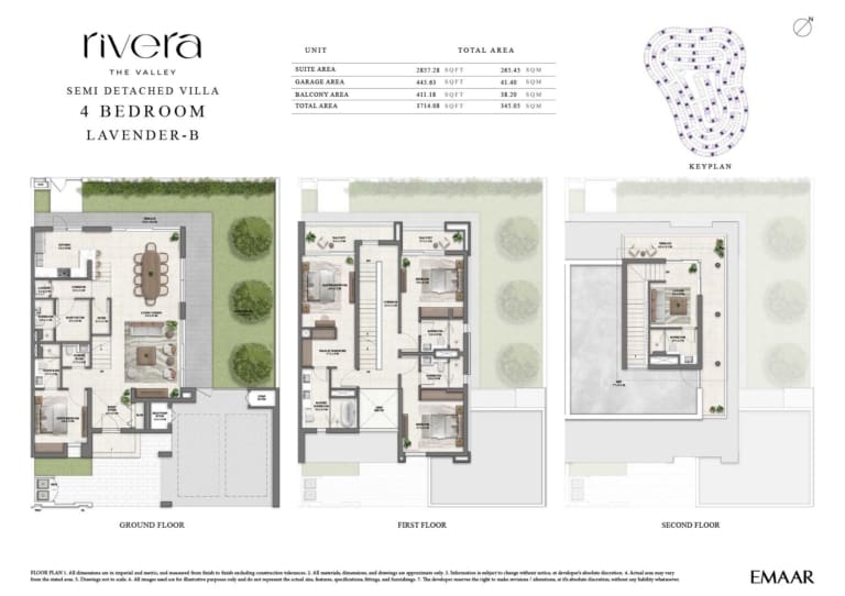 Rivera by Emaar 4 Bedroom Lavender B Floor Plan