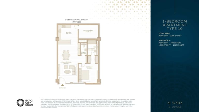 Al Waha Residences 1 Bedroom Apartment Type 10 Floor Plan