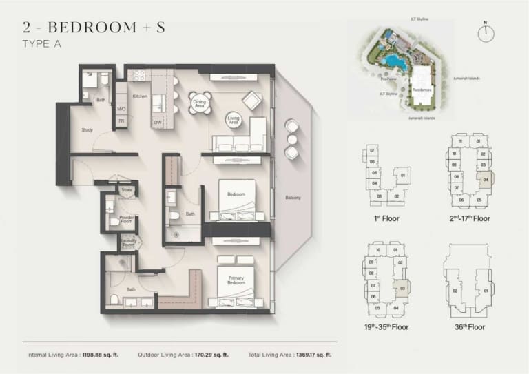 Eltiera Heights 2 Bedroom Plus Study Type A Floor Plan