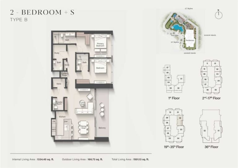 Eltiera Heights 2 Bedroom Plus Study Type B Floor Plan
