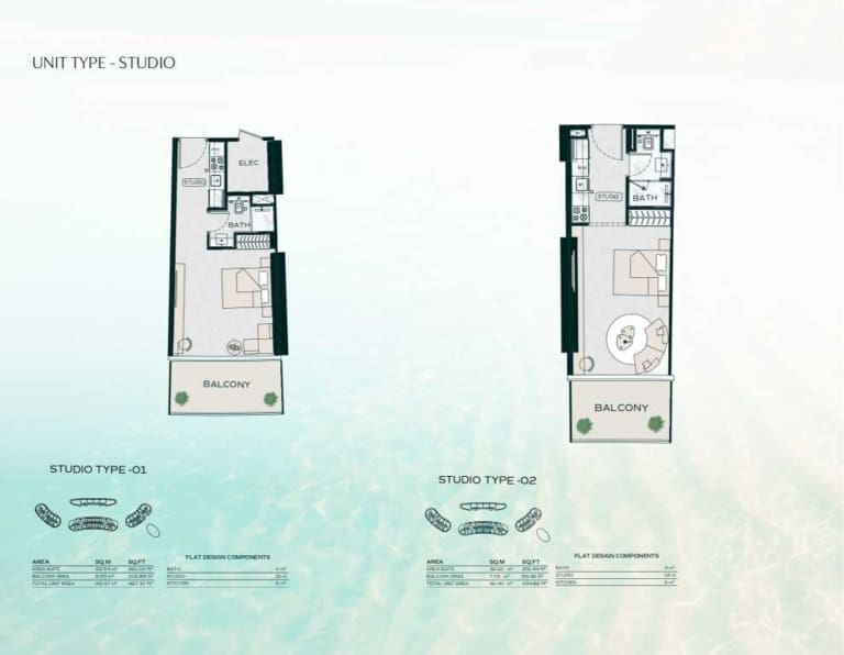 Binghatti Aquarise Studio Apartment Type 01 & 02 Floor Plan