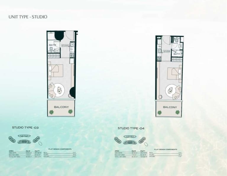 Binghatti Aquarise Studio Apartment Type 03 – 04 Floor Plan