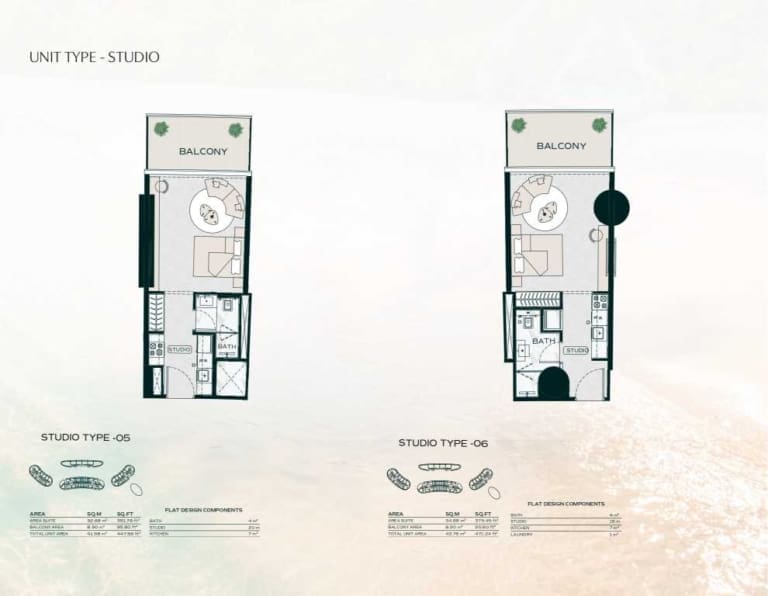 Binghatti Aquarise Studio Apartment Type 05 – 06 Floor Plan