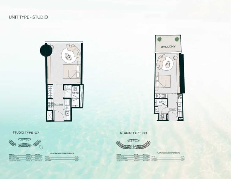 Binghatti Aquarise Studio Apartment Type 07 – 08 Floor Plan