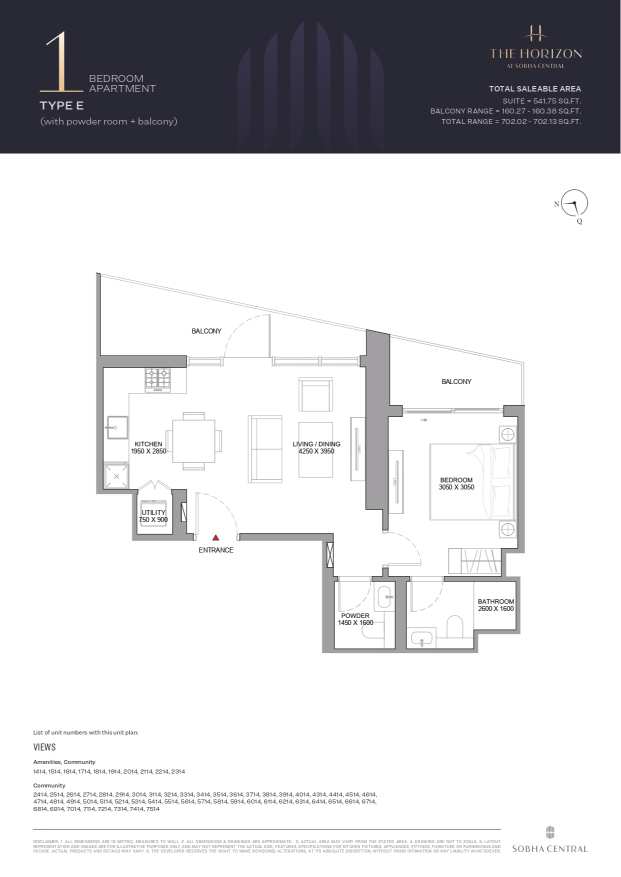 Sobha Central 1 Bedroom Apartment Type E Floor Plan
