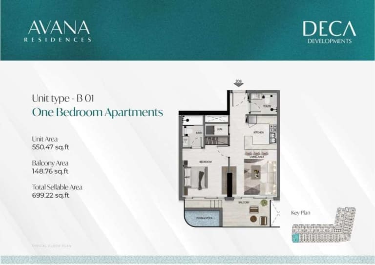 Avana Residences 1 Bedroom Apartment Type B 01 – 1 Floor Plan