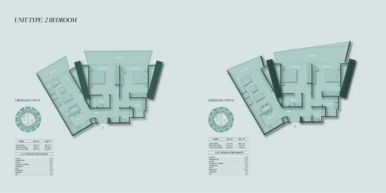 Binghatti Circle 2 Bedroom Apartment Type 1 Floor Plan
