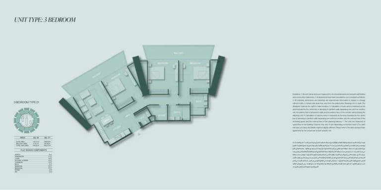 Binghatti Circle 3 Bedroom Apartment Type 1 Floor Plan