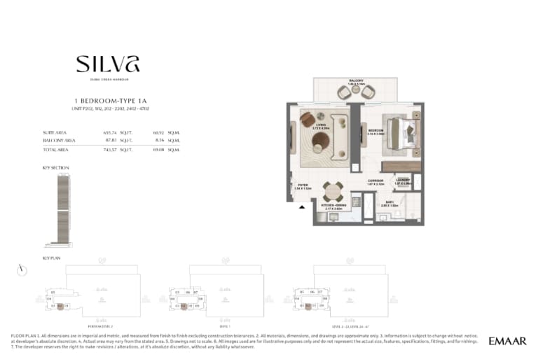 Silva by Emaar 1 Bedroom Type 1A Floor Plan