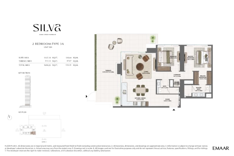 Silva by Emaar 2 Bedroom Type 3A Floor Plan